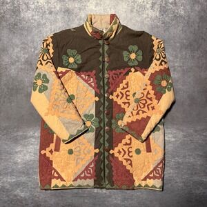 VTG Anage Women Large Quilted Patchwork Jacket Cotton Boho Floral Button Front